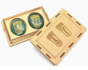 Green jade laxmi charan engraved coin with box